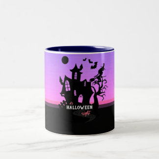 Halloween Sunset Night Witch and Bats Hunted House Two-Tone Coffee Mug
