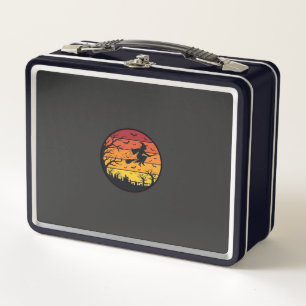 Halloween Sunset Witch Silhouette Retro Circle Des Metal Lunch Box