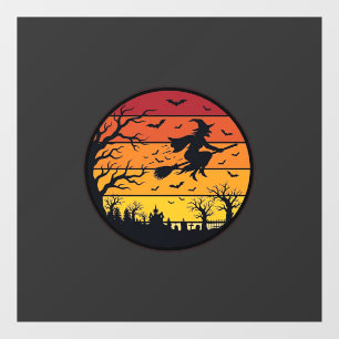 Halloween Sunset Witch Silhouette Retro Circle Des Window Cling
