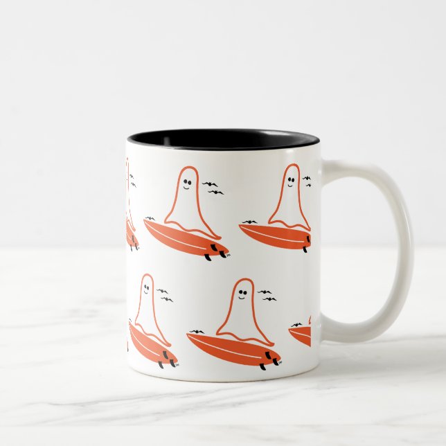Halloween Surfer Ghost black Two-Tone Coffee Mug (Right)