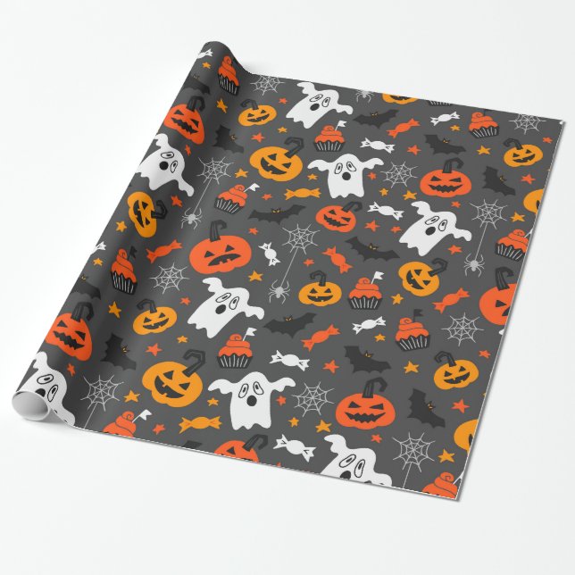 Halloween symbols pattern wrapping paper (Unrolled)