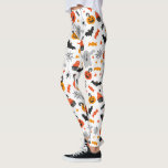Halloween symbols seamless pattern leggings<br><div class="desc">Cool modern assorted symbols of halloween seamless pattern with white background.
Spiders bats,  pumpkins  in black orange and yellow.</div>