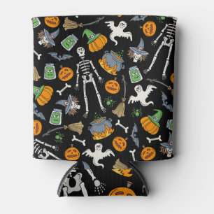 Halloween Symbols Vintage Seamless Background Can Cooler