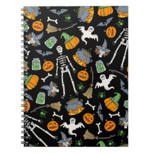 Halloween Symbols Vintage Seamless Background Notebook