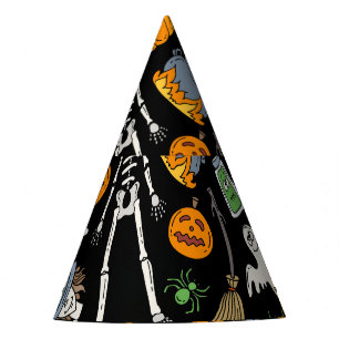 Halloween Symbols Vintage Seamless Background Party Hat