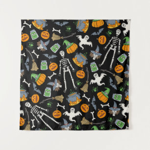 Halloween Symbols Vintage Seamless Background Tapestry