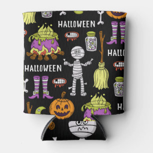 Halloween symbols, vintage seamless theme can cooler