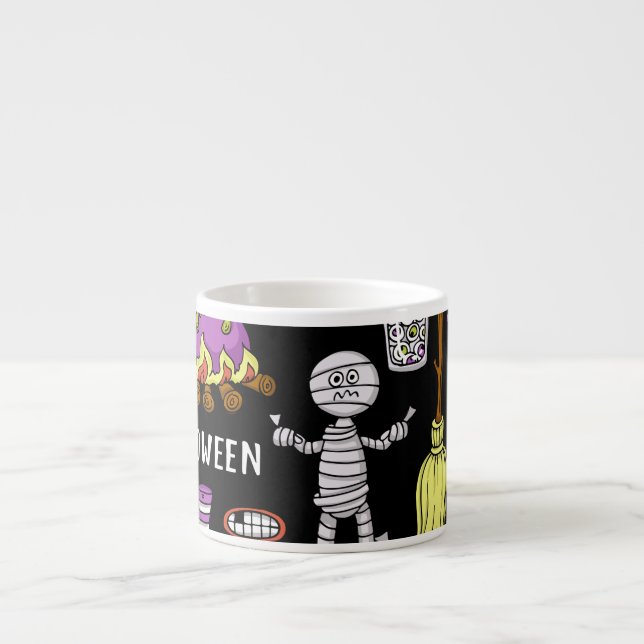 Halloween symbols, vintage seamless theme espresso cup (Front)