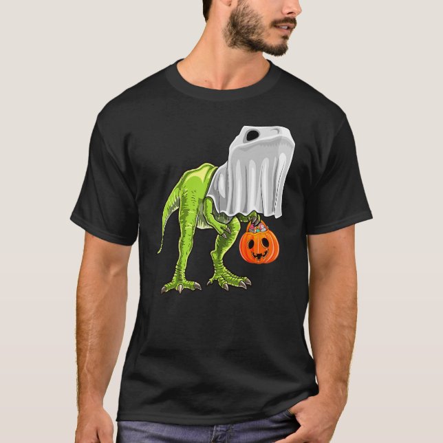 Halloween T Rex Dinosaur Ghost Trick or Treat Gift T-Shirt (Front)