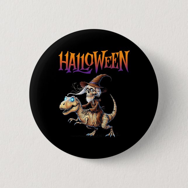 Halloween T-rex Skeleton Ride  2 Inch Round Button (Front)