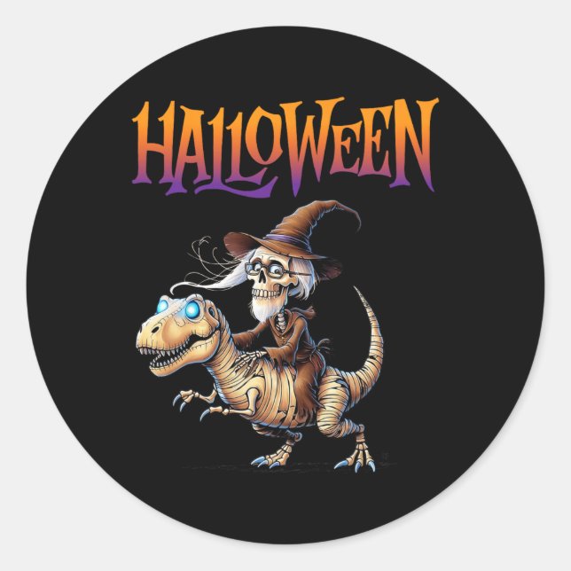 Halloween T-rex Skeleton Ride  Classic Round Sticker (Front)