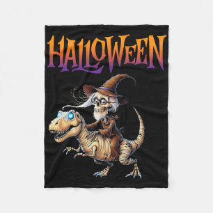 Halloween T-rex Skeleton Ride  Fleece Blanket
