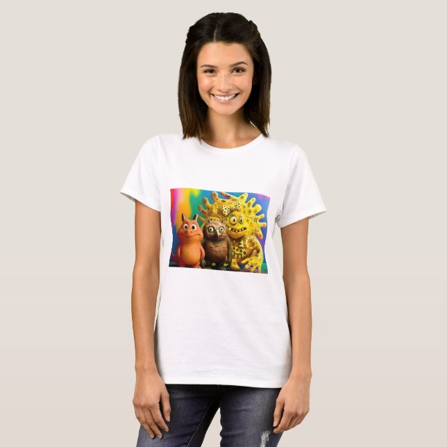 Halloween T-Shirt – Creepy Cute Monster Trio Tee (Front Full)