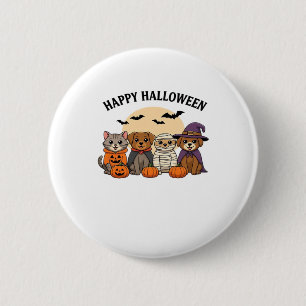 Halloween T-Shirt with Cute Cats and Dogs in Costu 2 Inch Round Button