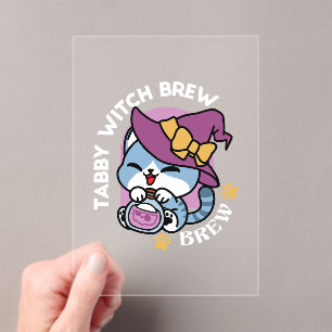 Halloween Tabby Cat – Witch Hat & Potion Art Acrylic Invitations