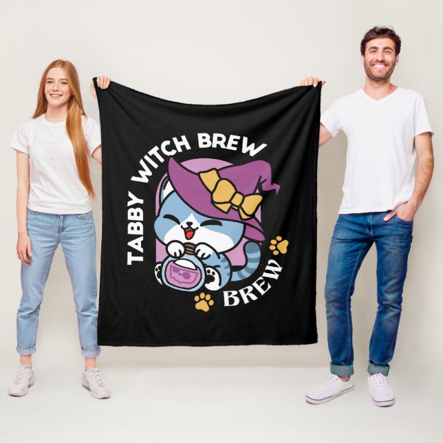 Halloween Tabby Cat – Witch Hat & Potion Art Fleece Blanket (In Situ)