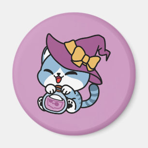 Halloween Tabby Cat – Witch Hat & Potion Art Magnet