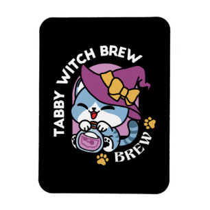 Halloween Tabby Cat – Witch Hat & Potion Art Magnet