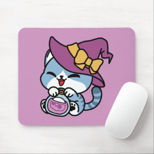 Halloween Tabby Cat – Witch Hat & Potion Art Mouse Pad