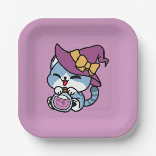 Halloween Tabby Cat – Witch Hat & Potion Art Paper Plate