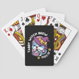 Halloween Tabby Cat – Witch Hat & Potion Art Playing Cards