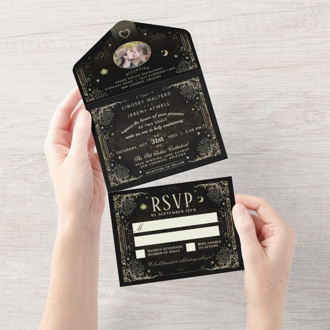 Halloween Tarot Black & Gold Photo All In One Invitation (Tearaway)