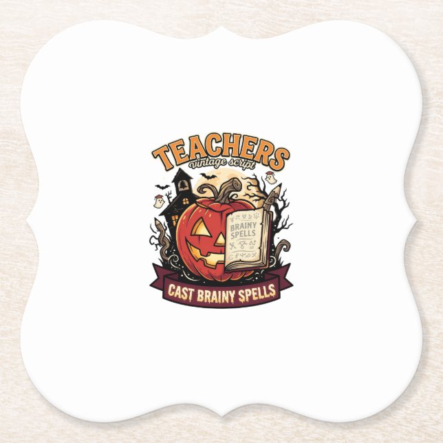 Halloween Teacher Brain Magic Paper Coaster (Front)