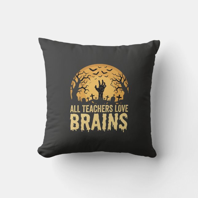 Halloween Teacher Brains Throw Pillow (Front)