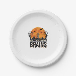 Halloween Teacher Brains Vintage Vector Design_1 Paper Plate