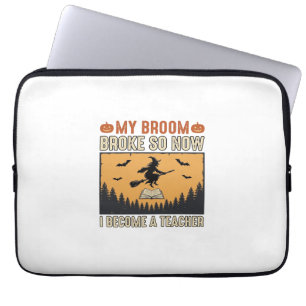 Halloween Teacher Broom Broke Vintage Design_1 Laptop Sleeve