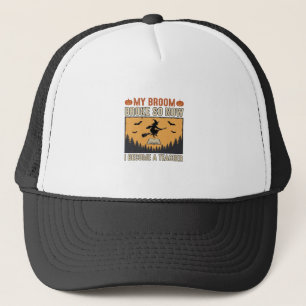 Halloween Teacher Broom Broke Vintage Design_1 Trucker Hat