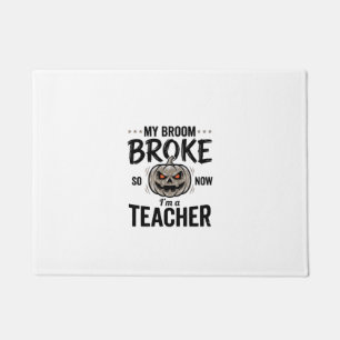 Halloween Teacher Broom Broke Vintage Pumpkin Desi Doormat