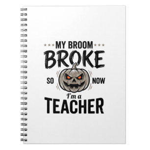 Halloween Teacher Broom Broke Vintage Pumpkin Desi Notebook