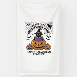 Halloween Teacher Cat Vintage Pumpkin Classroom Ma Banner