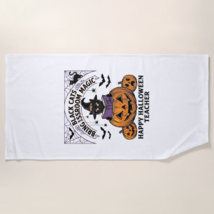 Halloween Teacher Cat Vintage Pumpkin Classroom Ma Beach Towel
