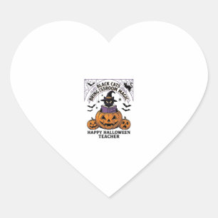 Halloween Teacher Cat Vintage Pumpkin Classroom Ma Heart Sticker