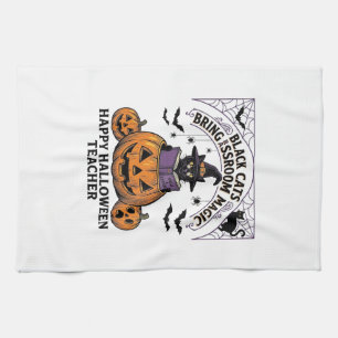 Halloween Teacher Cat Vintage Pumpkin Classroom Ma Kitchen Towel