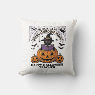 Halloween Teacher Cat Vintage Pumpkin Classroom Ma Throw Pillow
