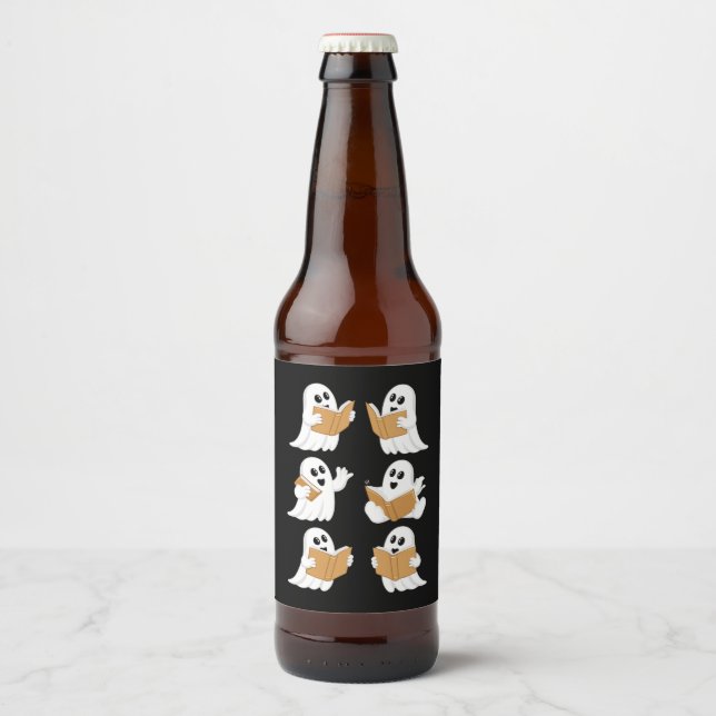 Halloween Teacher Ghost Reading Books Librarian Beer Bottle Label (Front)