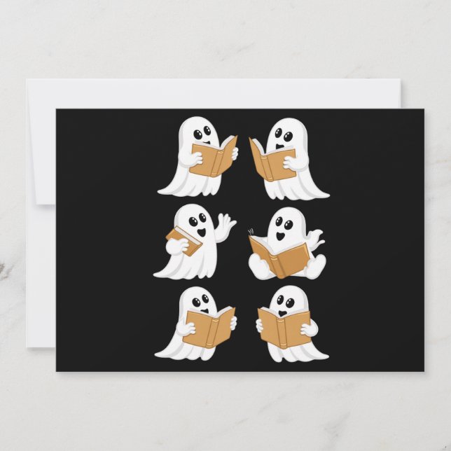 Halloween Teacher Ghost Reading Books Librarian Invitation (Front)