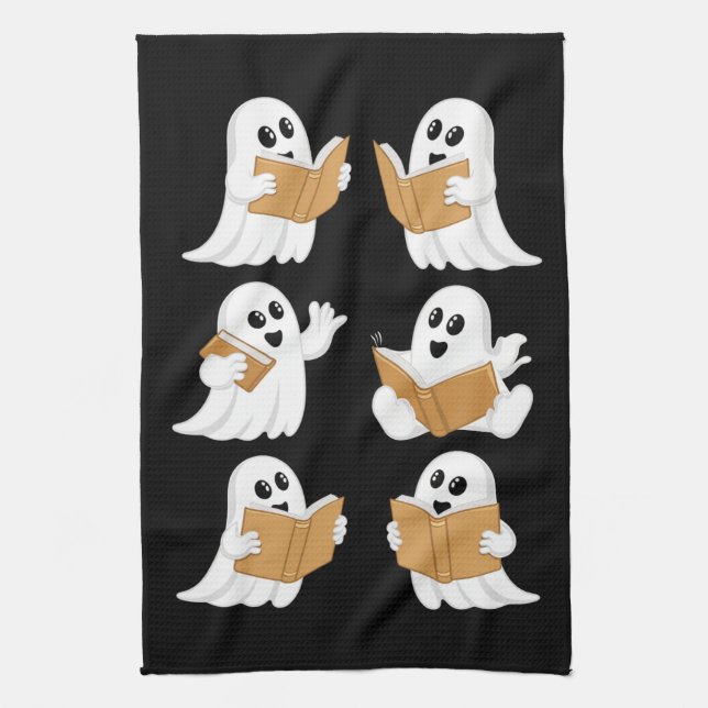 Halloween Teacher Ghost Reading Books Librarian Kitchen Towel (Vertical)