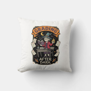 Halloween Teacher Grading After Dark Throw Pillow