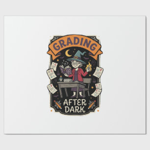 Halloween Teacher Grading After Dark Wrapping Paper