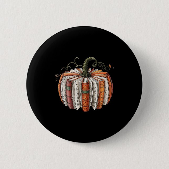 Halloween Teacher Librarians Fall Book Pumpkin Ret 2 Inch Round Button (Front)