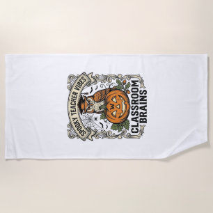 Halloween Teacher Pumpkin Owl Vintage School Shirt Beach Towel