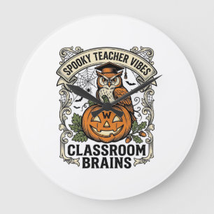 Halloween Teacher Pumpkin Owl Vintage School Shirt Large Clock