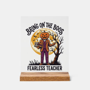 Halloween Teacher Shirt Vintage Engraving Pumpkin Acrylic Sign