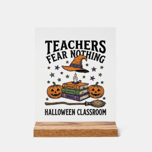 Halloween Teacher Shirt With Witchy Books_1 Acrylic Sign