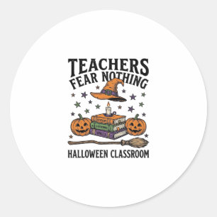 Halloween Teacher Shirt With Witchy Books_1 Classic Round Sticker