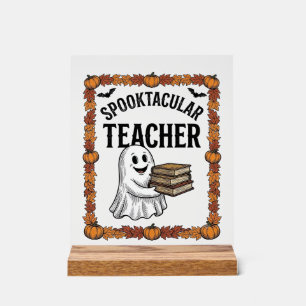 Halloween Teacher Spooktacular Ghost Books Vintage Acrylic Sign